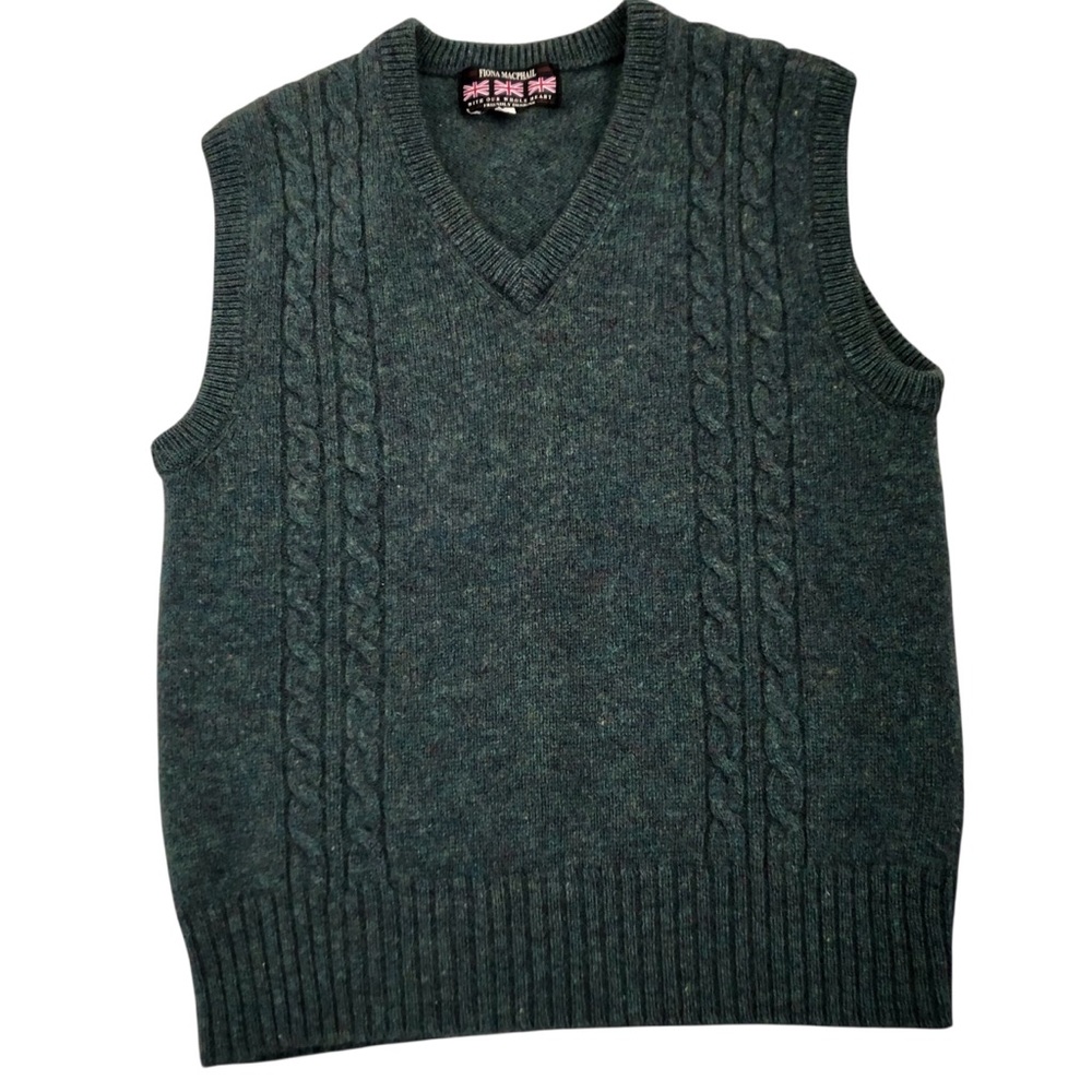 Eclectic Preppy Vintage Fiona Macphail Heathered Teal Sweater Vest Size L